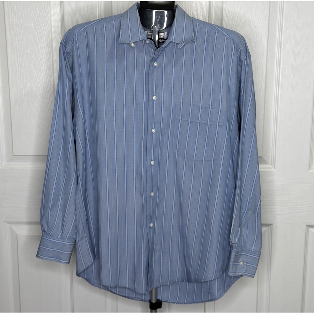 Vintage Yves Saint Laurent YSL Mens 16.5 32-33 Blue Striped Cotton Dress Shirt